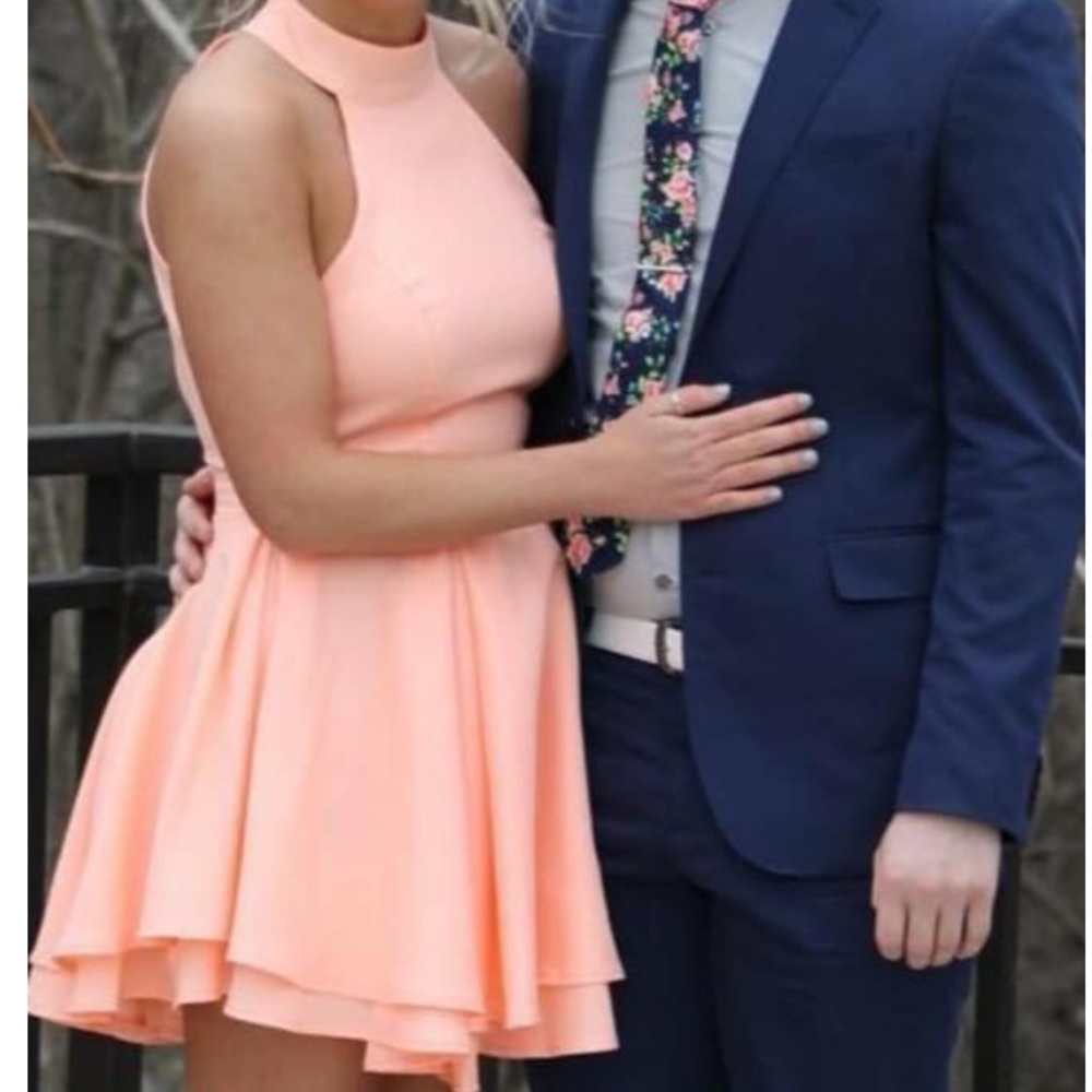 Lulu's Peach Halter Backless Skater Dress